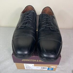 Men’s Johnson & Murphy Black Calfskin Cap Toe Tillman Shoes Size 10.5